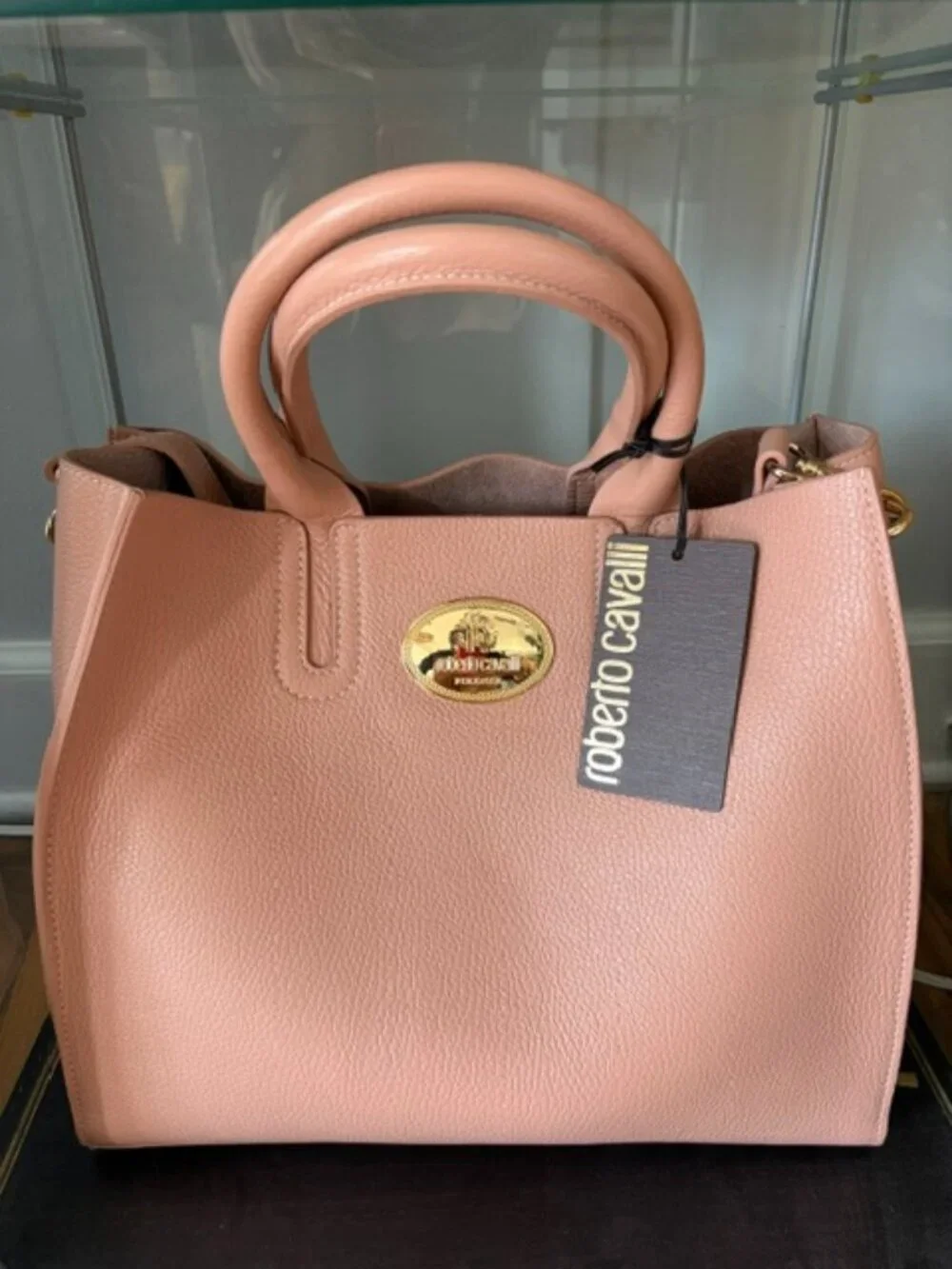 Roberto Cavalli Pink Leather Satchel with Belt